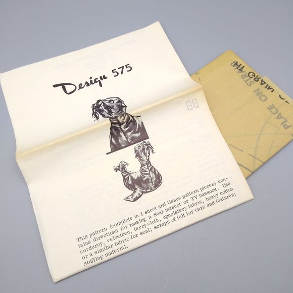 UNCUT Vintage Sewing Mail Order PATTERN and Instructions, Design 575 Seal Mascot - Picture 1 of 1